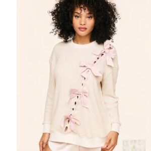 Adore Me Cream Sweater with Pink Bow Details & Shimmer